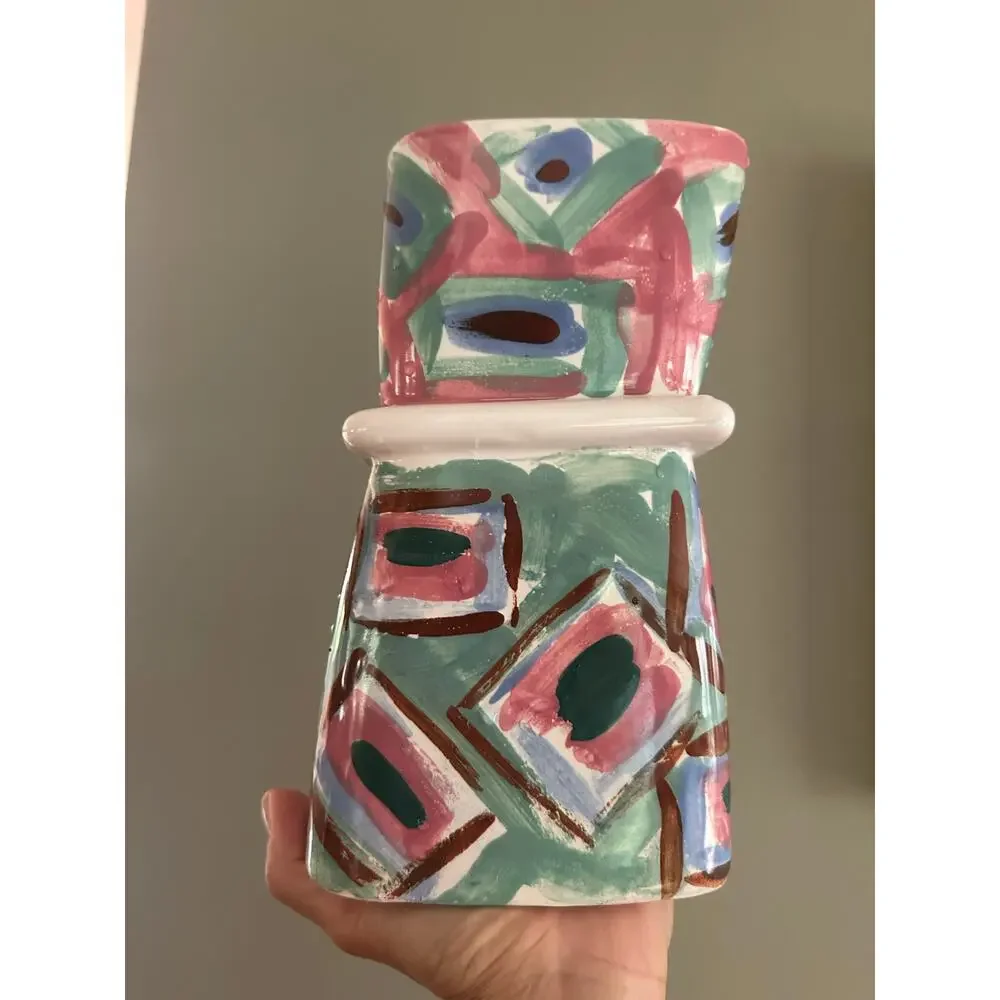 Vintage hand-painted vase colorful abstract unique rare one of a kind unique